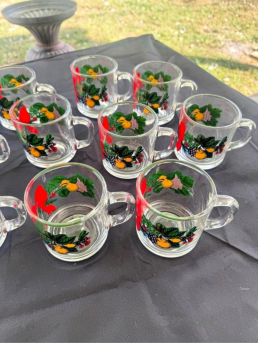 Vintage Anchor Hocking Christmas Fruit Glass Mugs Set of 12
